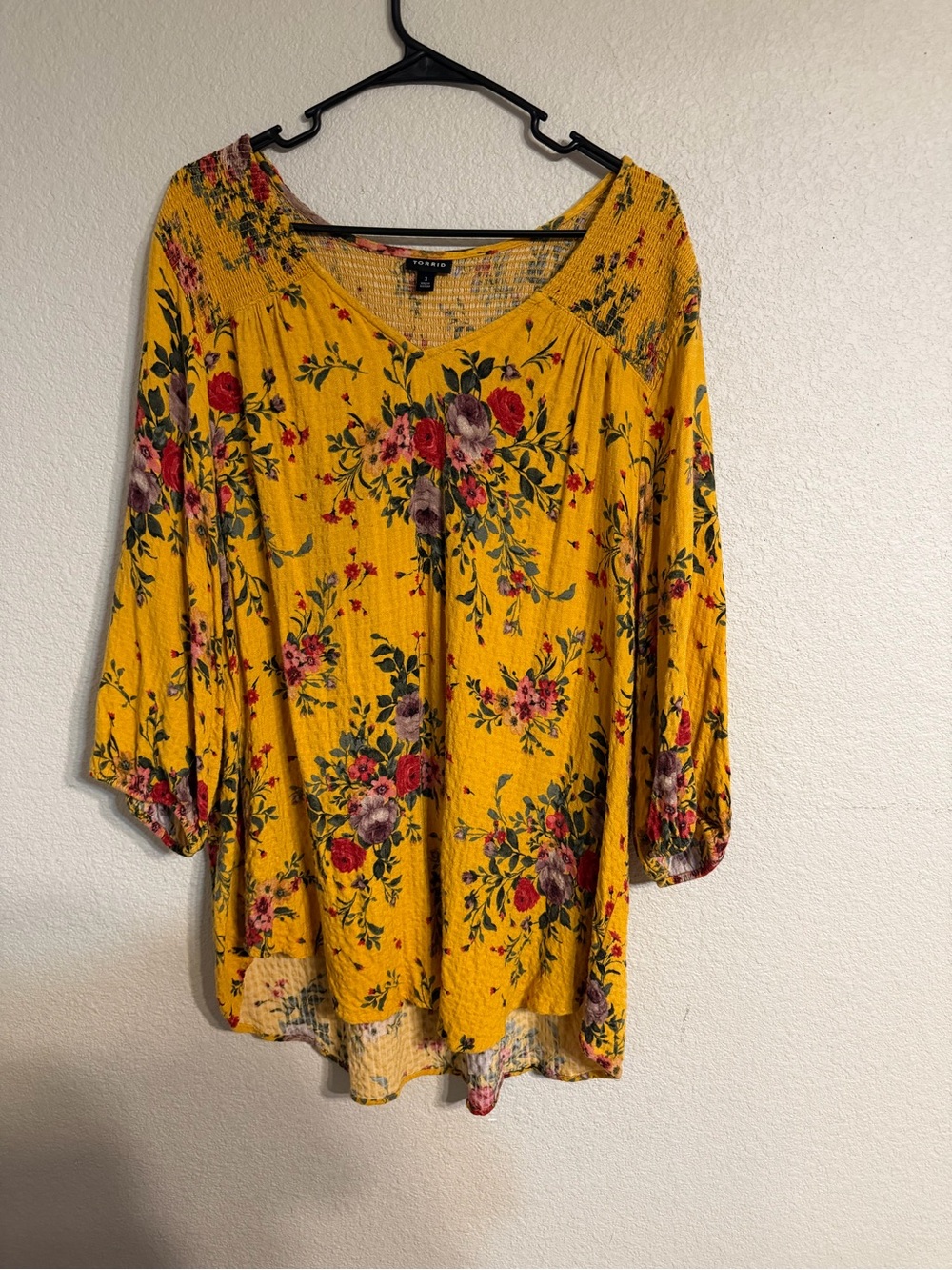 torrid Yellow Floral V-Neck Smocked Tunic